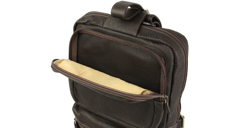диагональный мужской рюкзак из 100% кожи коричневого цвета