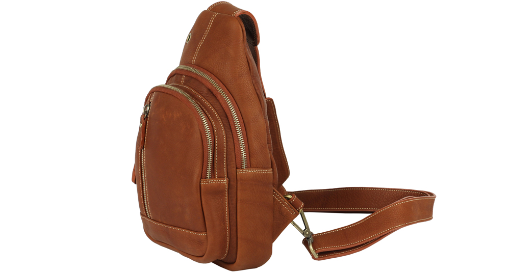 компактный терракотовый рюкзак с одной лямкой из натуральной кожи коричного цвета