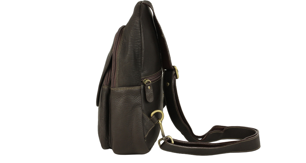 компактный коричневый рюкзак с одной лямкой из натуральной кожи коричневого цвета