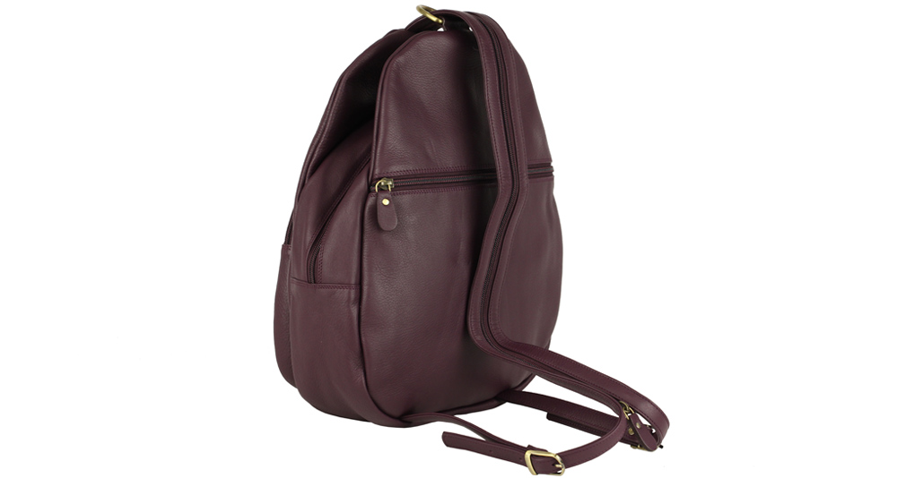 кожаный рюкзак фиолетового цвета