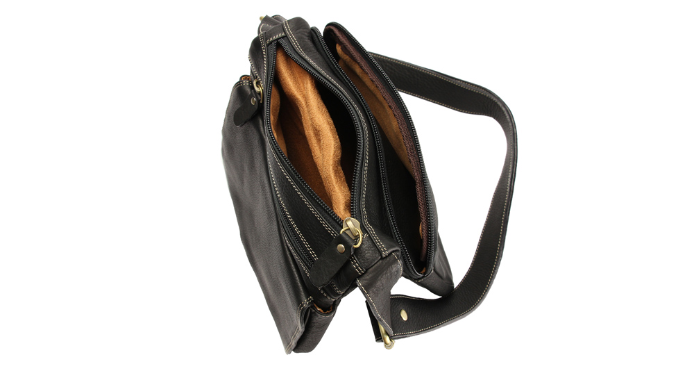 мужская черная сумка из мягкой телячьей кожи с наплечным ремнем bufalo smj-05