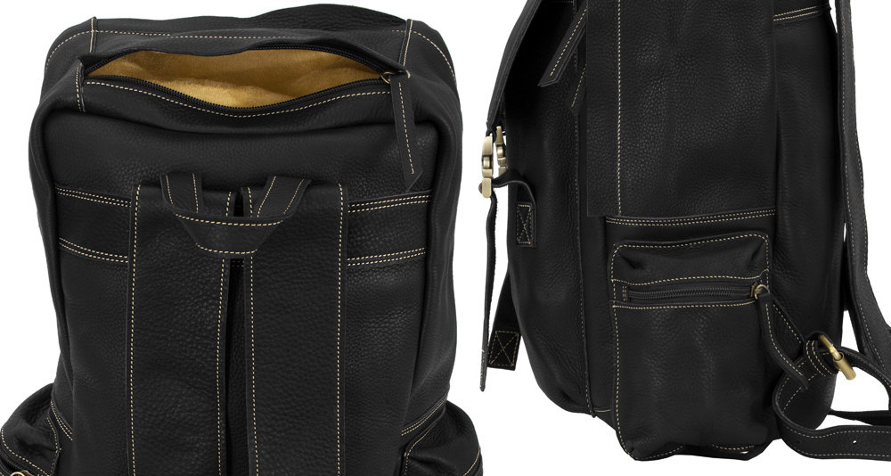 черный мужской городской рюкзак из кожи с карманами