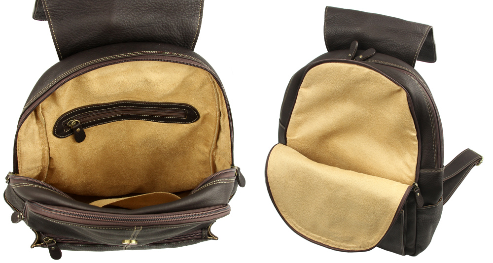 рюкзак из коричневой кожи с двумя большими отделениями