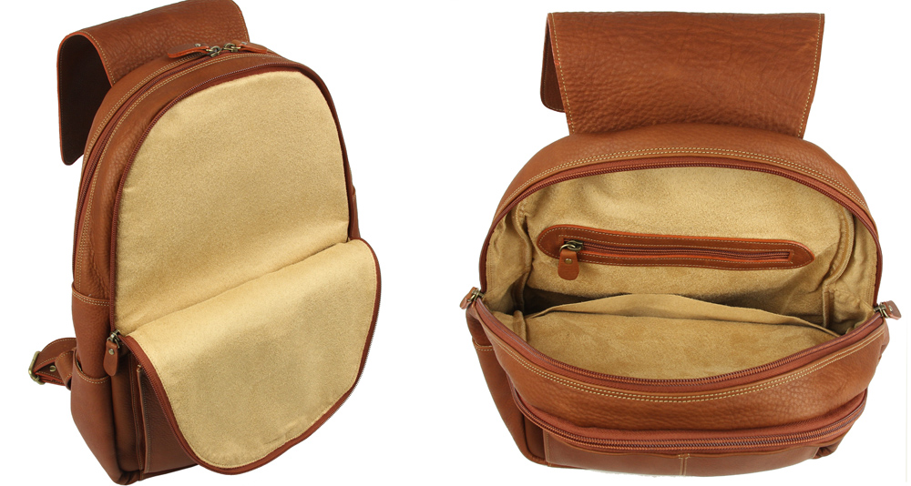 рюкзак из красно-коричневой кожи с двумя большими отделениями