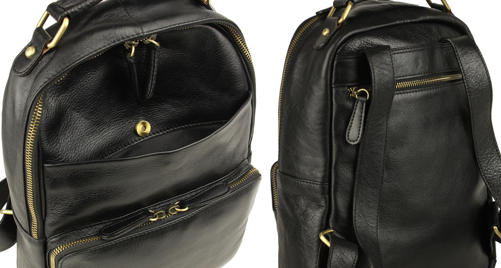 рюкзак из черной кожи с двумя большими отделениями