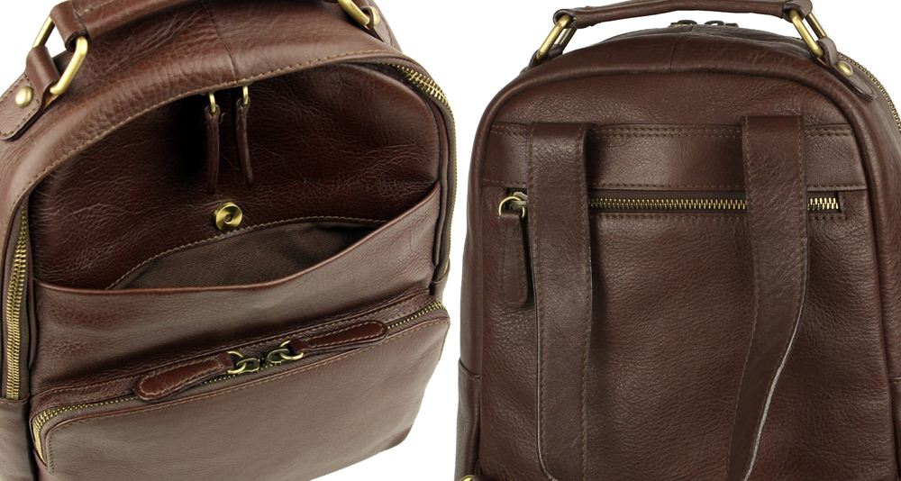 рюкзак из коричневой кожи с двумя большими отделениями