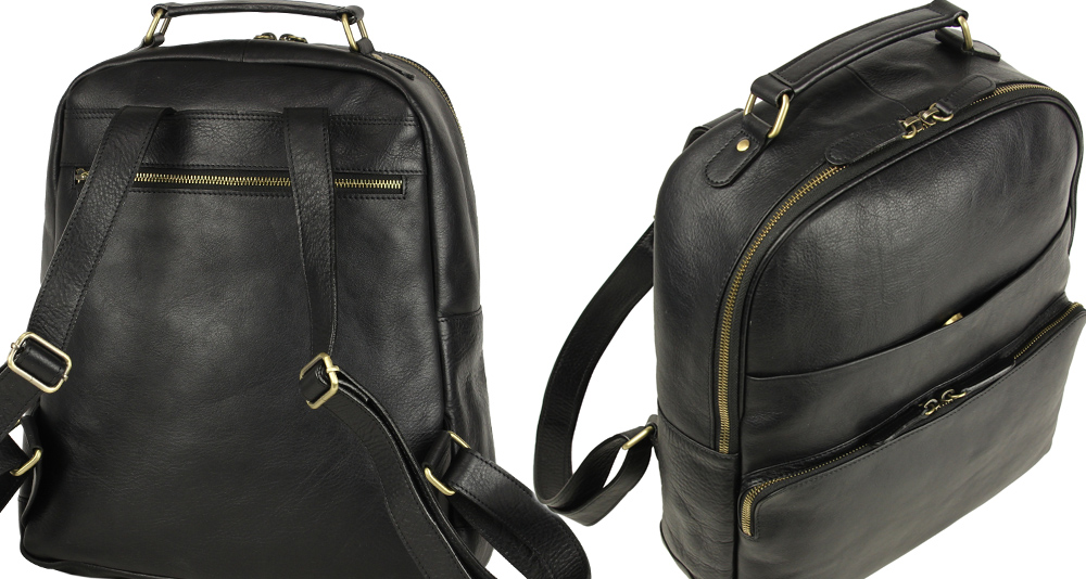 мужской рюкзак из черной кожи с двумя большими отделениями