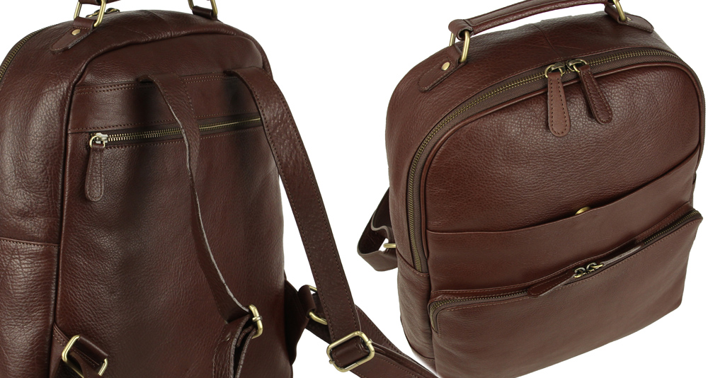 мужской рюкзак из коричневой кожи с двумя большими отделениями