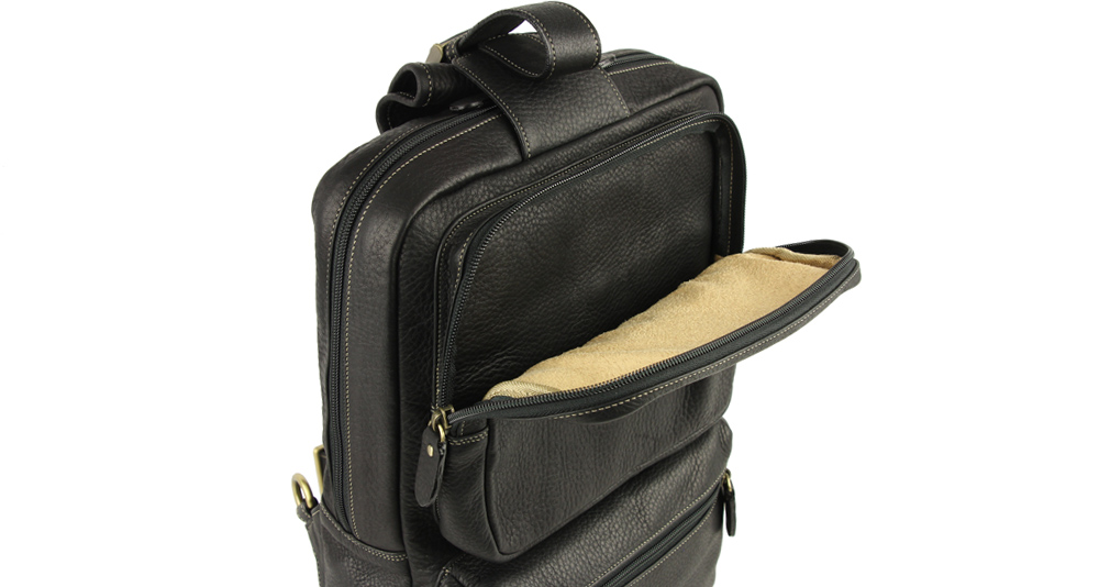 диагональный мужской рюкзак из 100% кожи черного цвета