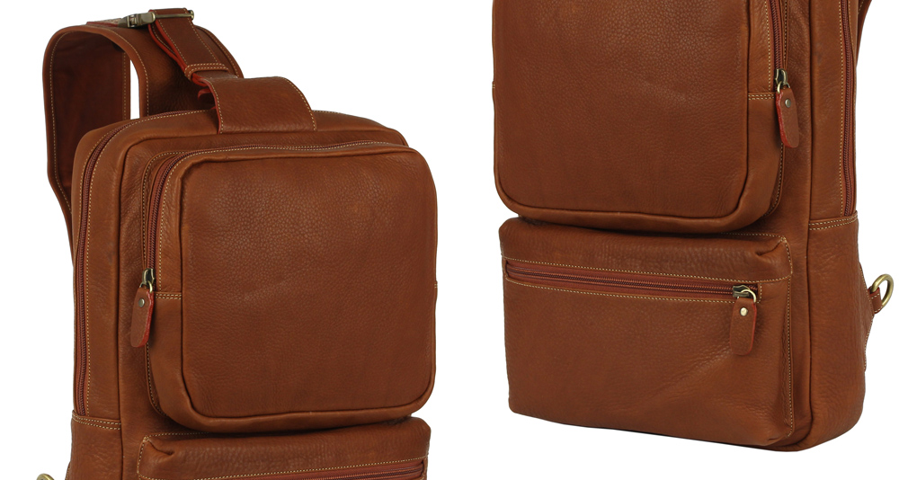 диагональный мужской рюкзак из 100% кожи теракотового цвета