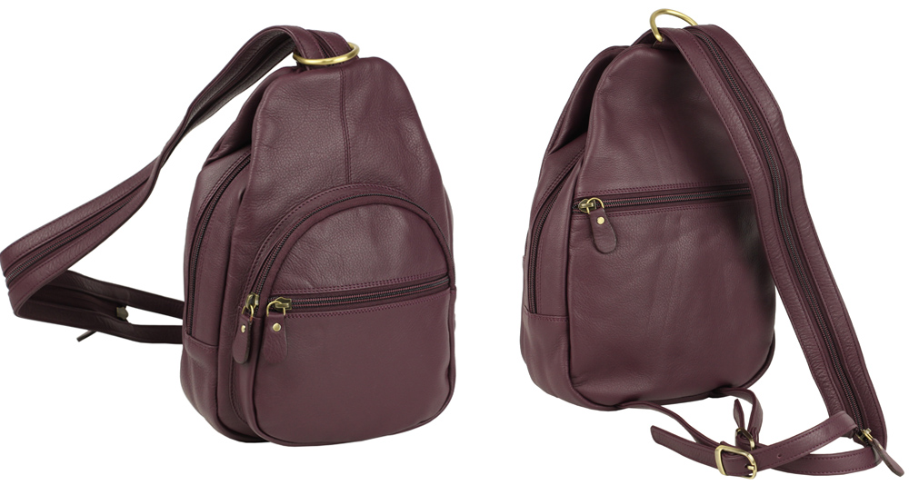 фиолетовый кожаный рюкзак bufalo вид спереди и сзади