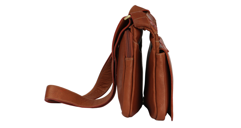 мужская сумка из натуральной кожи с наплечным ремнем квадратная оранжевая