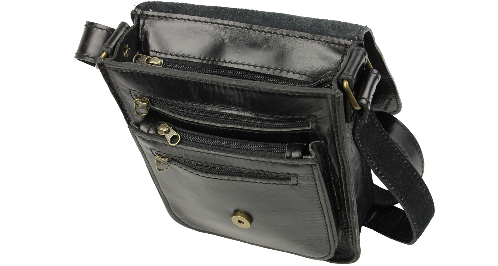 планшетная сумка для мужчины с наплечным ремнем из кожи для документов чёрная