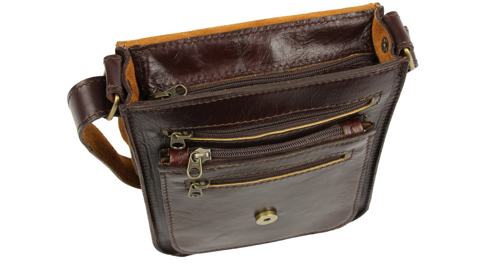 планшетная сумка для мужчины с наплечным ремнем из кожи для документов коричневая