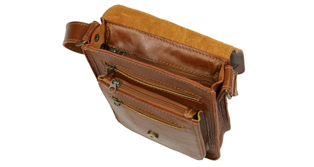 планшетная сумка для мужчины с наплечным ремнем из кожи для документов рыжая