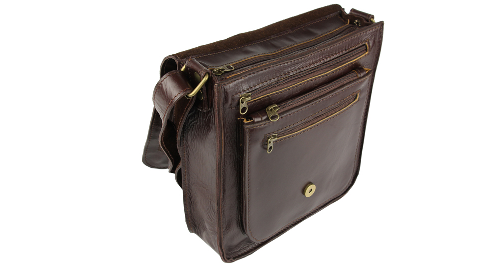 сумка-мессенджер с наплечным ремнем из натуральной кожи коричневая