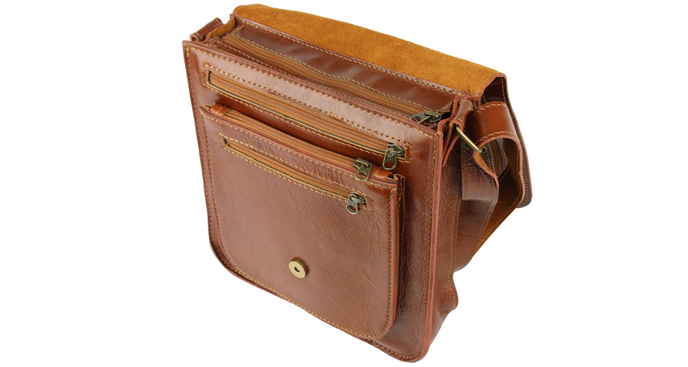сумка-мессенджер с наплечным ремнем из натуральной кожи терракотовая