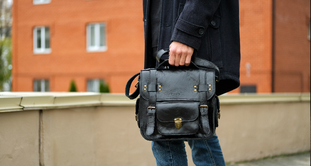 кожаный портфель в винтажном стиле черный