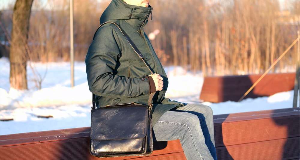 кожаный портфель из кожи в винтажном стиле чёрный