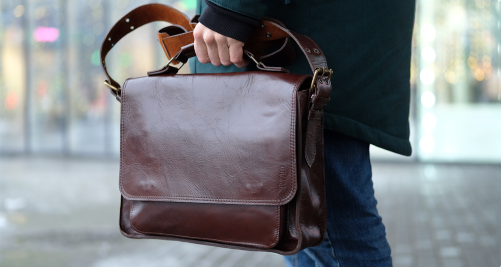 кожаный портфель из кожи в винтажном стиле коричневый