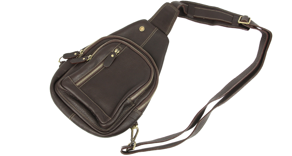 компактный коричневый рюкзак с одной лямкой из натуральной кожи коричного цвета
