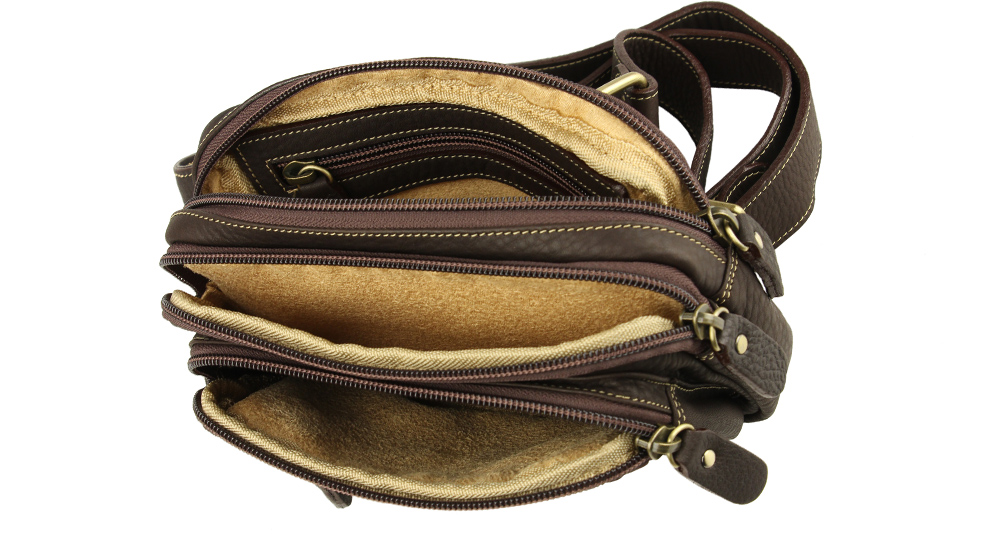 женская коричневая кожаная сумка на пояс