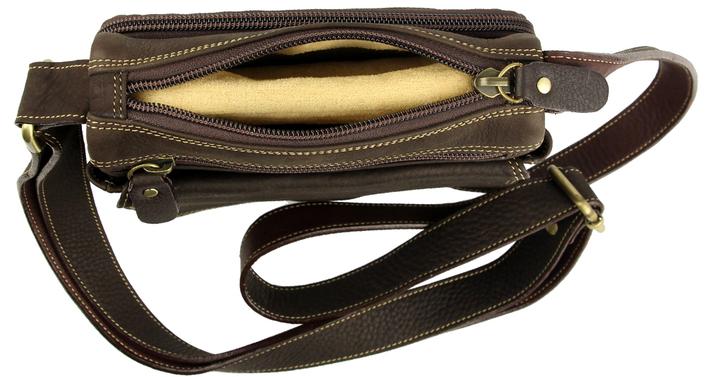 вместительная кожаная мужская сумка через плечо коричневая