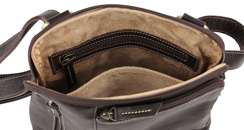 вместительная мужская сумка через плечо коричневая кожаная