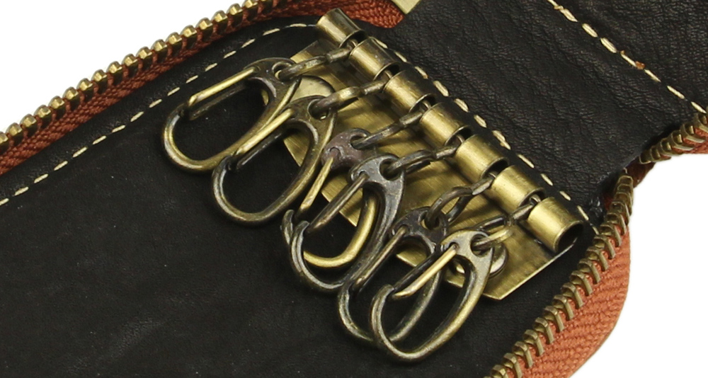 терракотовый чехол для ключей из натуральной кожи со стальным карабином