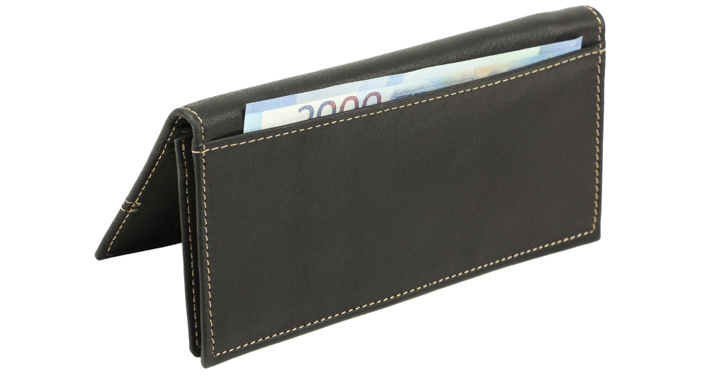 большой мужской кошелек черного цвета из натуральной кожи под бумажные деньги и карты