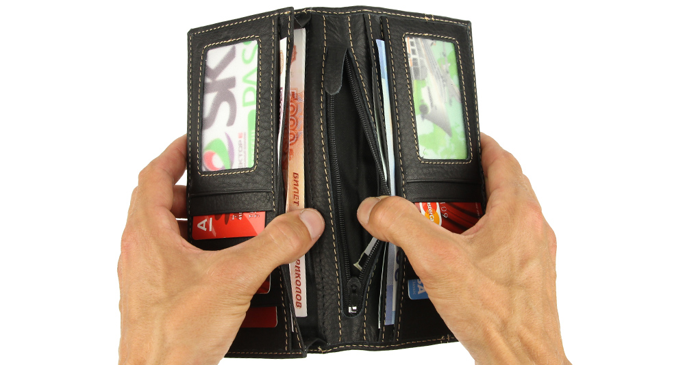 мужское портмоне черного цвета из 100% кожи для банковских карт