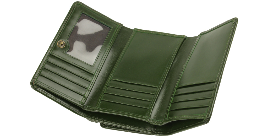 зелёный кожаный кошелек для девушки
