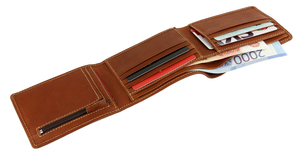 терракотовый кожаный кошелек для мужчины в три сложения