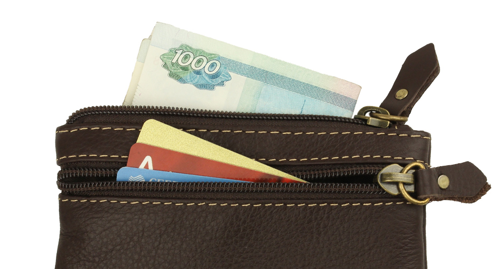 коричневый кожаный кошелёк для пластиковых карт и купюр