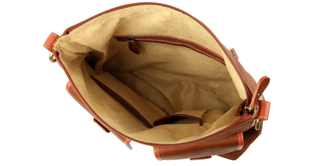 оранжевая кожаная женская сумка вид изнутри