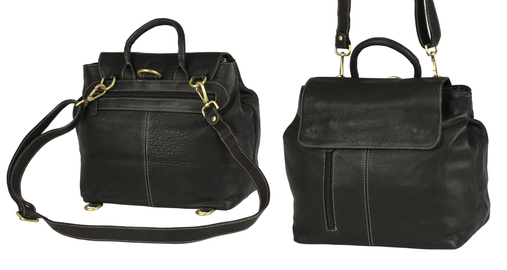 купить красивый женский рюкзак-сумку черного цвета из мягкой телячьей