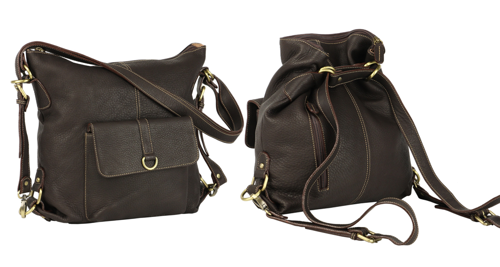 кожаная сумка-рюкзак для девушки коричневая