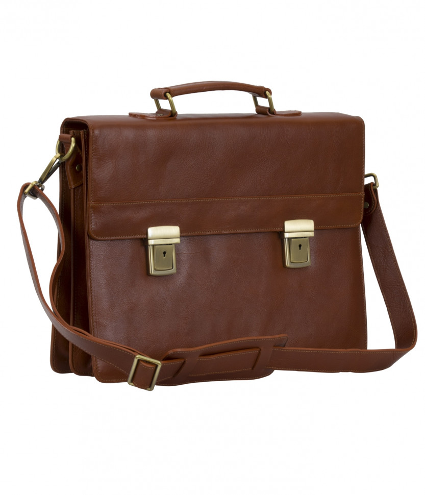 Классический мужской портфель из гладкой кожи Bufalo LBJ-08 коньячного цвета
