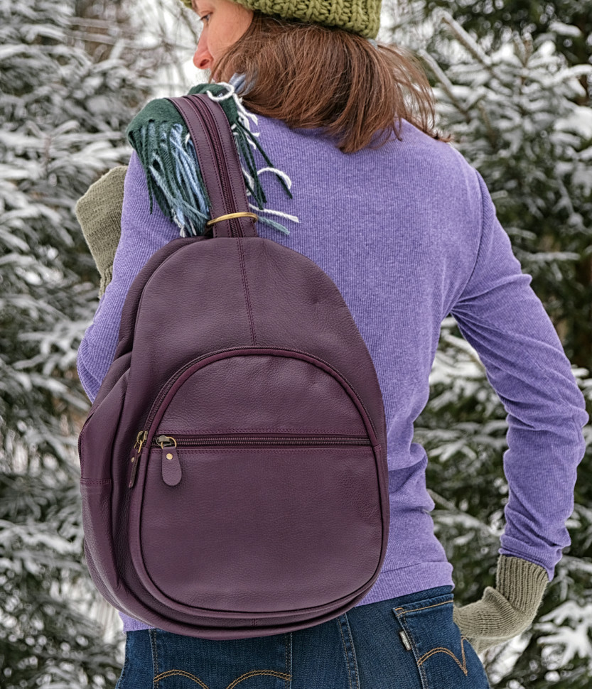 Большой фиолетовый кожаный рюкзак Bufalo BPJ-15big