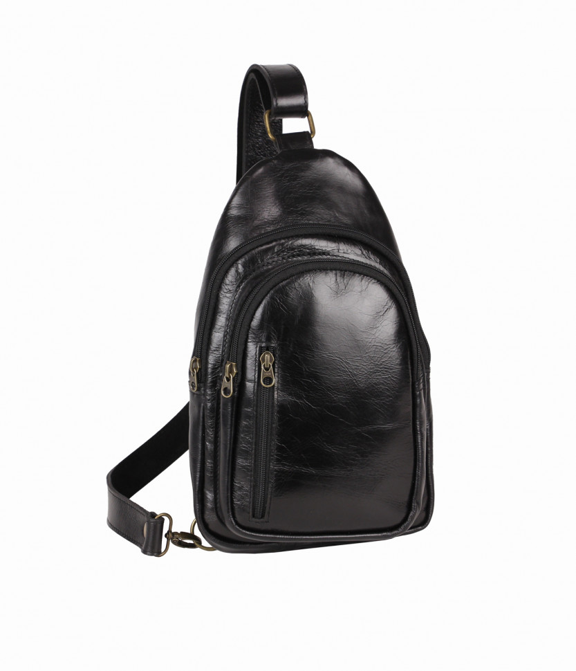 Диагональная сумка на грудь из кожи масляного дубленияBufalo DB-09 черная