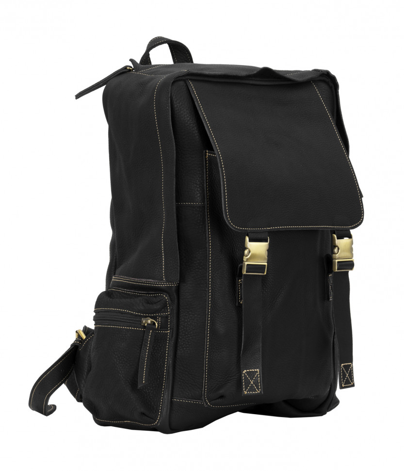Крутой городской рюкзак из мягкой телячьей кожи черного цвета Bufalo BPJ-18