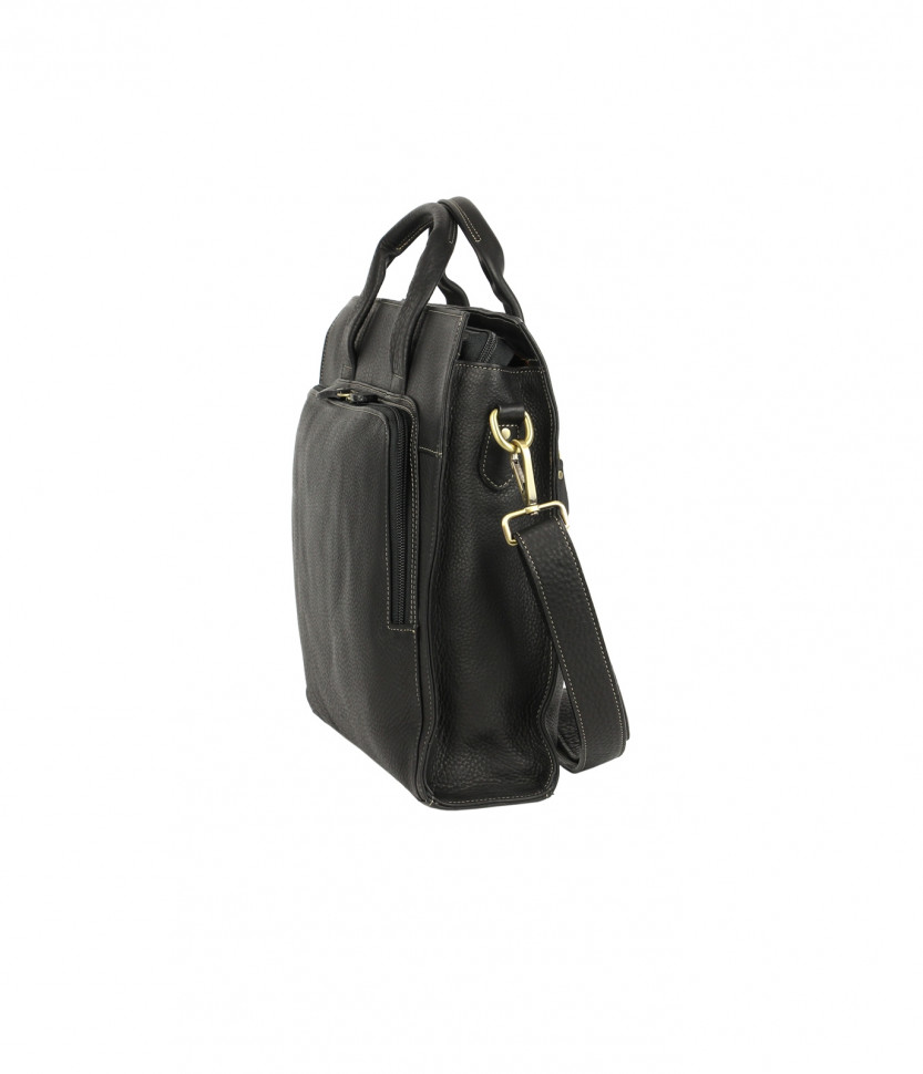 Черная деловая мужская кожаная сумка с наплечным ремнем Bufalo UJ-15