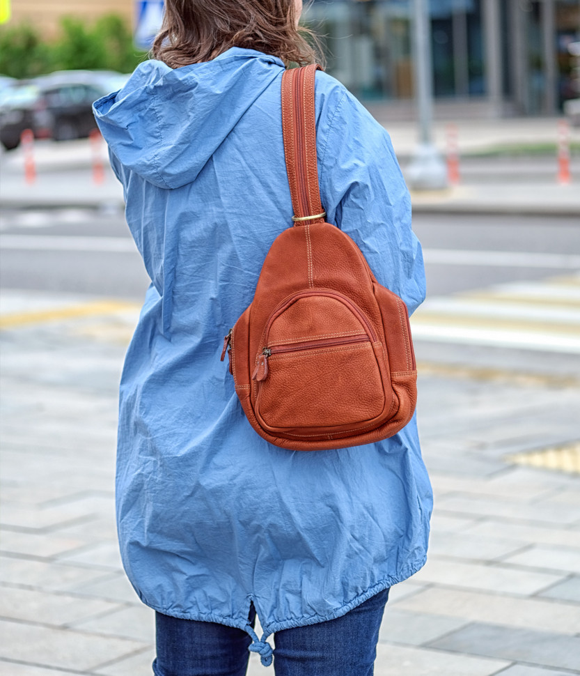 Студенческий кожаный рюкзак Bufalo BPJ-15 рыжий